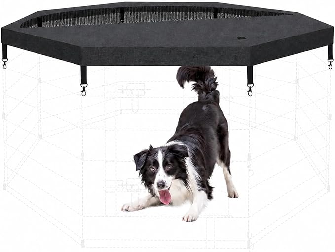 Dog Playpen Top Cover Only for 8 Panel 24 Inch Pet Playpen, Black Mesh Shade Cover for Small Medium Pets, Indoor Outdoor Use, Octagonal Shape, Fence Panels Not Included
