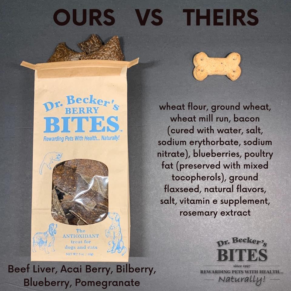 Dr. Becker's Berry Bites | Made from Acai Berry, Bilberry, Pomegranate, Blueberry | Grain Free Antioxidant Liver Training Treats for Dogs & Cats, 5 oz