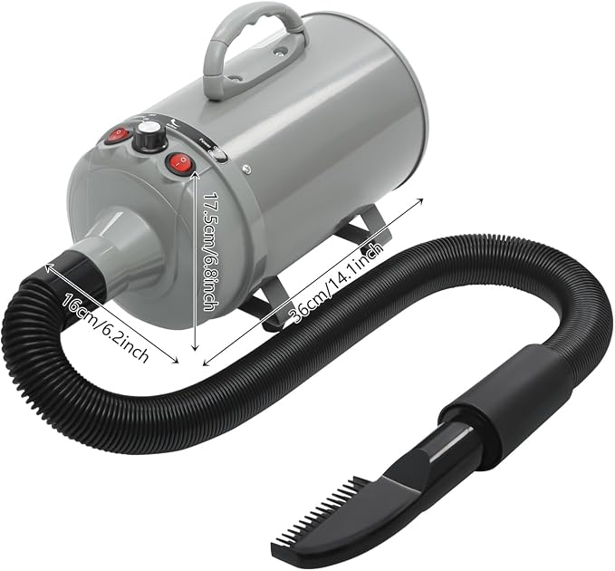 Pet Hair Dyer, 2200W High Velocity Dog Hair Dryer,Quiet Dog Blow Dryer with Adjustable Speed,Dog Dryer for Pet Grooming (Grey)
