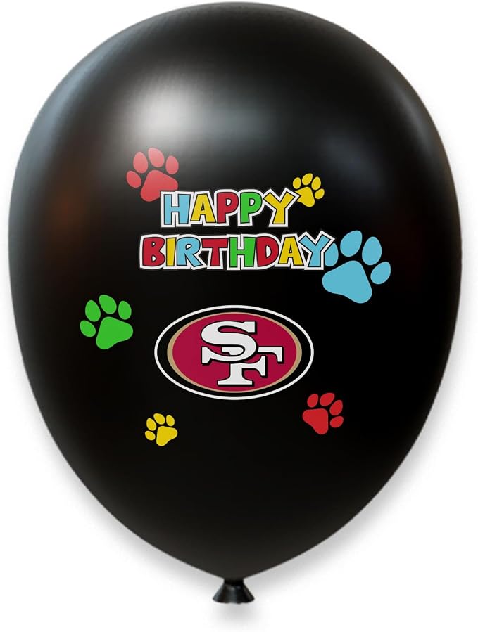 NFL SAN Francisco 49ERS Dog Birthday Party Set 10pcs with 1 Football Bandana Large/X-Large, 1 Crown Hat, 1 Banner, 1 Birthday Cake Toy & 6 B-Day Balloons, Dog Birthday Set, Costume, Fun Doggie Pawty