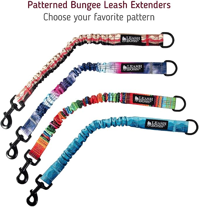 Leash Boss Pattern Bungee Dog Leash Extension, 18" Shock Absorbing Lead Extender, Pattern Collection - Large Dog Leash Attachment and Shock Absorber (Blanket Pattern)