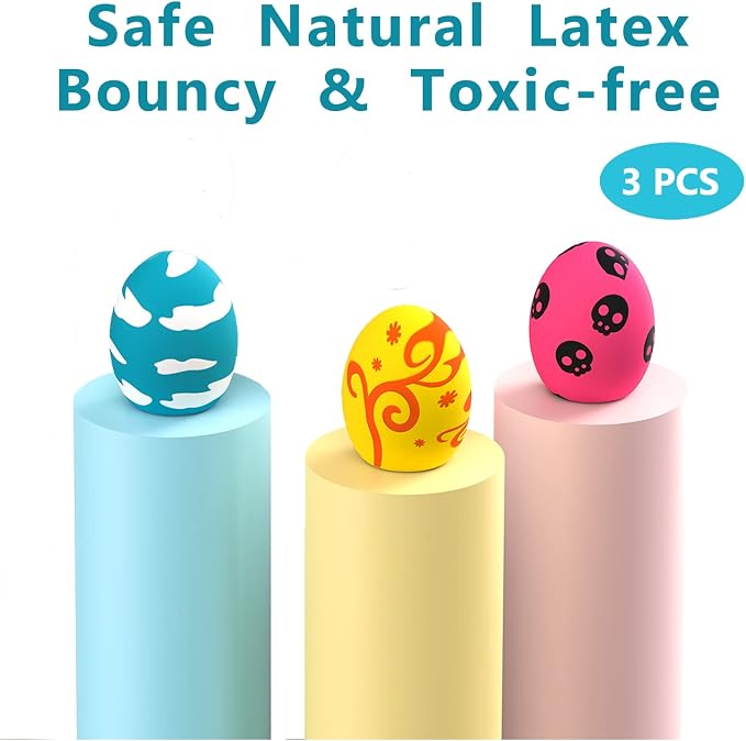 SCHITEC Squeaky Dog Toys, 3 Pack Soft Latex Balls for Puppies Small Dogs | Squeak Puppy Toy, Bouncing Rubber Egg Shaped Ball, Built-in Squeaker, 2.3” Small Size, Interactive Fetch
