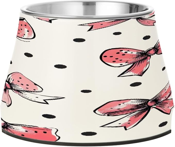 YETTASBIN Bow Pink Elevated Dog Bowls, Prevention of Vertebrae Disease Raised Dog & Cat Bowl Stand with Removable Stainless Steel Bowls, Non-Slip Spill-Proof Pet Food & Water Bowl Dish