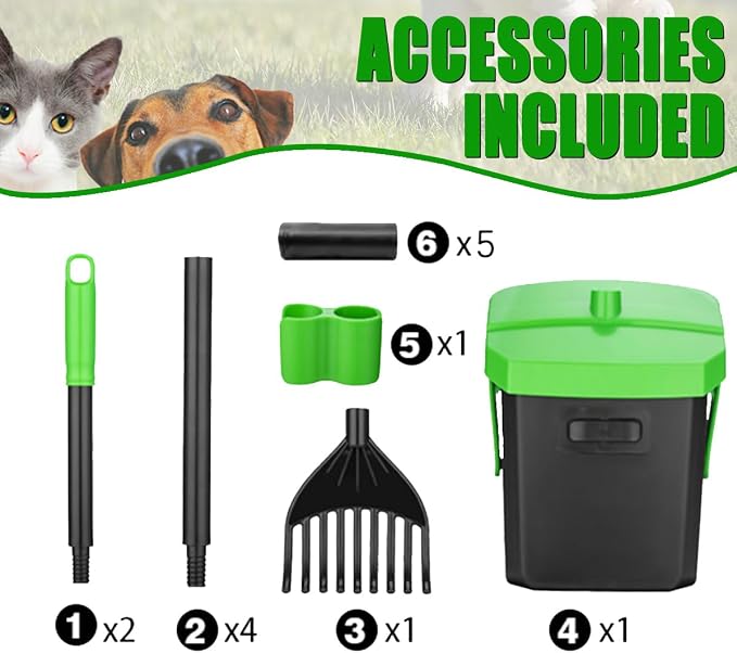 FUSBUNTY Pooper Scooper Swivel Bin & Rake with 100 Waste Bags, Dog Pooper Scooper with Bag Attachment for Large Medium Small Dogs, Poop Scooper with Lid for Lawn Yard Dog Kennel