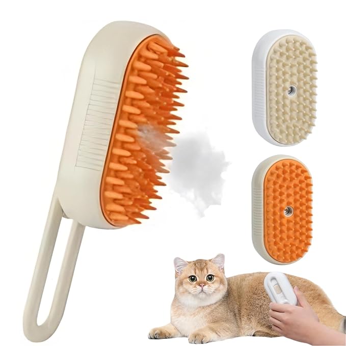 2026 New 3-in-1 Pet Steam Grooming Brush, Professional Cat & Dog Steam Brush for Massaging, Deep Cleaning & Shedding Hair Removal, Rechargeable Anti-Static Comb with HEPA Filter (Khaki)