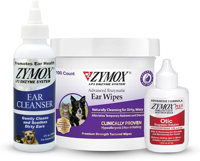 Zymox Enzymatic Ear Wipes, Cleanser & Otic Plus Solution Bundle