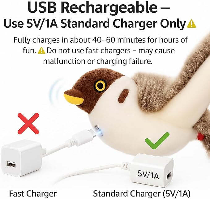 Flying Bird Cat Toy – Remote Control, Flapping Wings & Chirping Sound (Not Flying), USB Rechargeable Motion Toy for Indoor Cats
