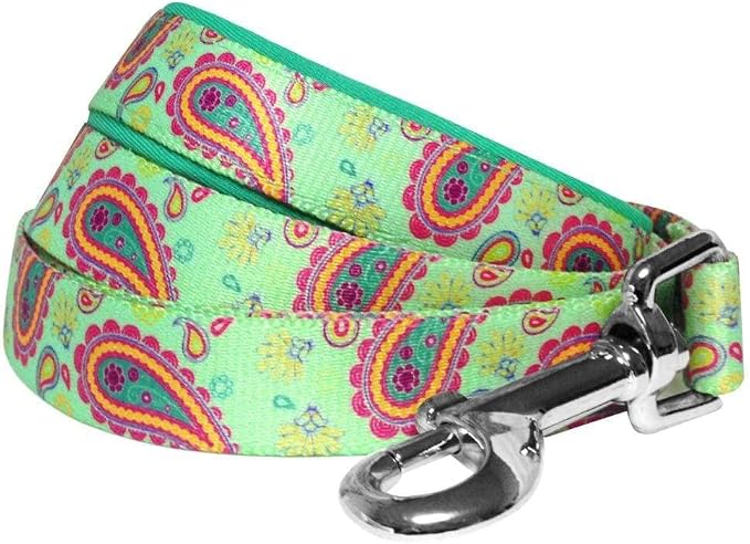 Blueberry Pet 5 Colors Paisley Flower Print Dog Leash with Soft & Comfortable Handle, 5 ft x 5/8", Emerald Green, Small, Leashes for Dogs