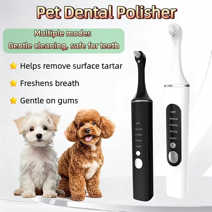Dog Teeth Cleaning Tool, Electric Dog Toothbrush for Small Medium Large Dogs & Cats, 5 Speeds & 6 Heads Rechargeable Pet Dental Polisher with LED Light, Gentle Oral Hygiene Kit for Home Use (White)