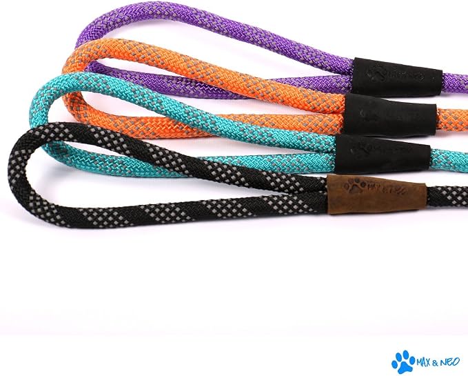 Max and Neo Rope Leash Reflective - 6 FT x 1/2" Purple, Donate a Leash to Dog Rescue