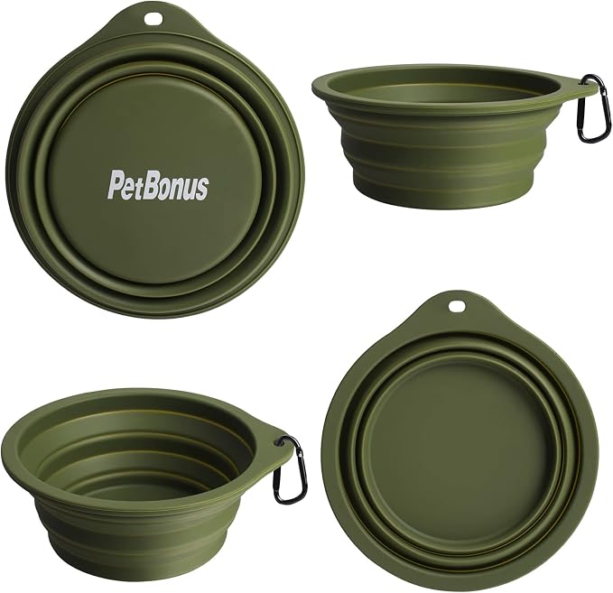 PetBonus Collapsible Dog Bowls, 2 Pack, Army Green, Navy Blue