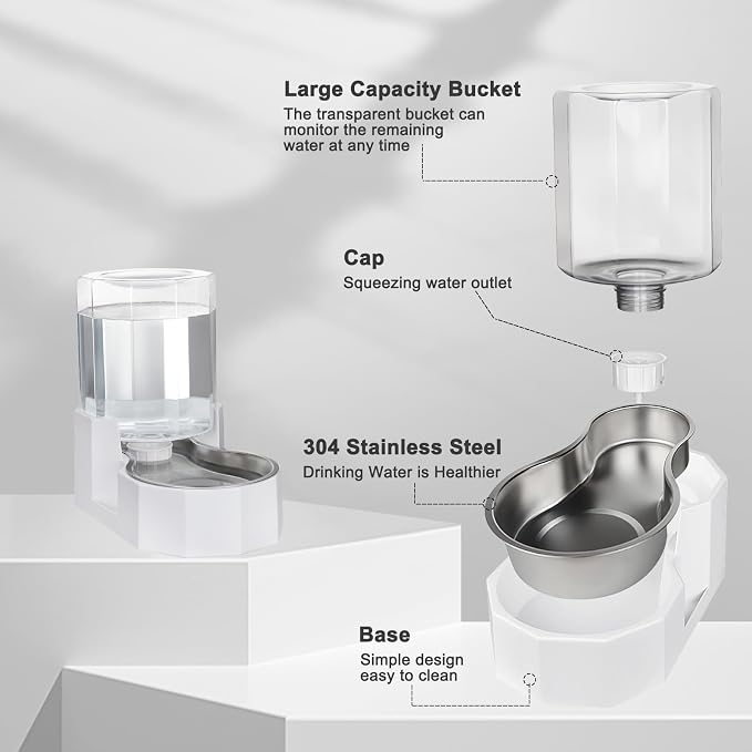Sfozstra Large Dog Water Dispenser: 4L Stainless Steel Gravity Cat Water Feeder - Quiet Refill - No Power Needed - for Kittens & Cats - Bedroom/Kitchen Corner/Crate Area