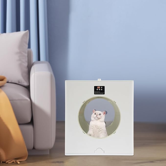 Foldable Pet Dryer Box, 88L Large Capacity Quiet Automatic Pet Hair Dryer with Adjustable Temperature Timer, 360° Warm Air Drying Cage with View Window for Home Pet Grooming, White