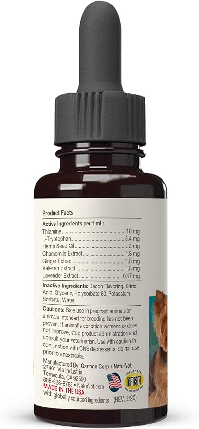 NaturVet Hemp Quiet Moments Calming Drops for Dogs & Cats, 4 oz
