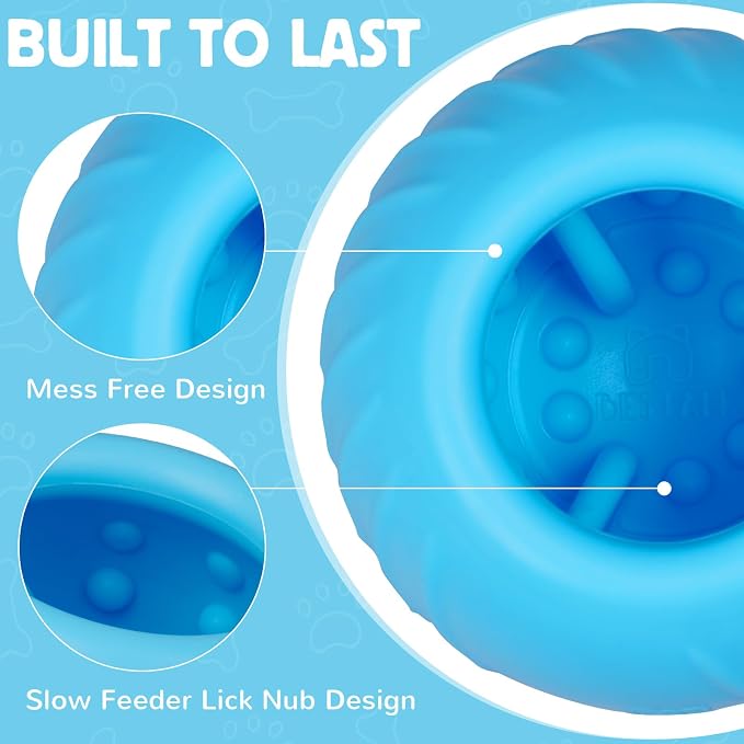 Long-Lasting Dog Lick Toy, Wobbly Dog Enrichment Lick Bowl to Keep Dogs Busy, Interactive Stuffable Dog Treat Feeder for Boredom, Silicone Treat Dispensing Chew Toy(Light Blue,M)