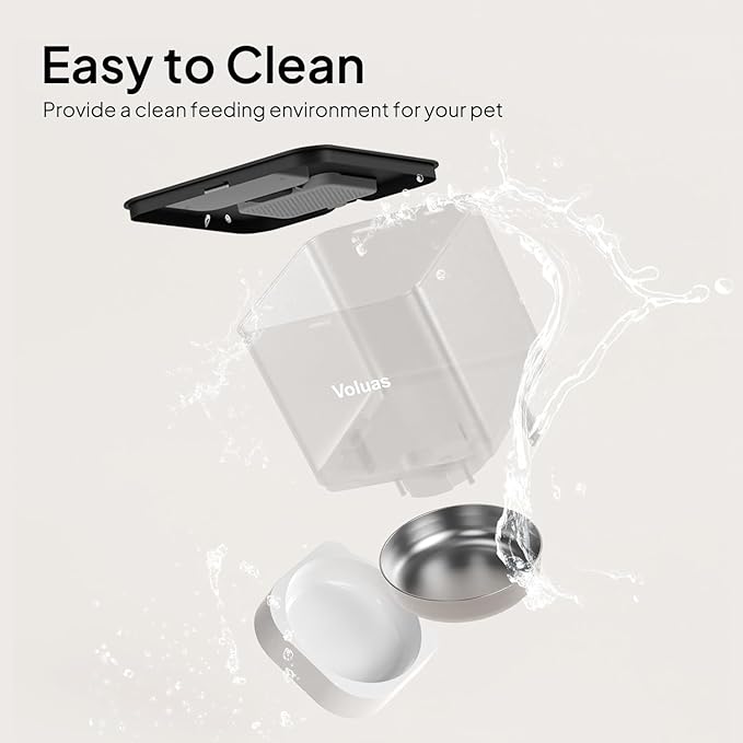 VOLUAS Automatic Cat Feeders - Pet Food Dispenser for Dry Food, Timed Cat Feeder with Desiccant Bag, Programmable Portion Size Control 4 Meals Per Day, 10s Voice Recorder
