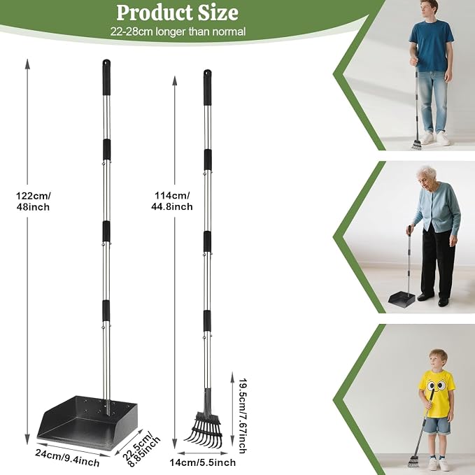 T2Y Pooper Scooper, Long Handle Dog Pooper Scooper, Adjustable Stainless Steel Rake & Extra Large Tray, Antirust & Durable Poop Scoopers for Yard, Lawn, Snowfield, Suitable for Multi-Dog Family