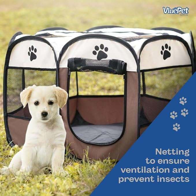 Foldable Pet Playpen, Safe Indoor & Outdoor Fun for Dogs & Cats, Portable Pet Tent with Removable Top Shade Cover, Durable, Lightweight, Multiple Access Points - Light Blue, Medium Size