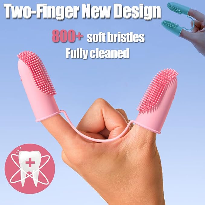 Dog Toothbrush Kit,3 Pack Dogs Finger Tooth Brush,Dental Care,Tow-Finger Teeth Brushing for Cat,Puppy, Small Pet,Food Grade Silicone Easy Cleaning Brushes for Cats and Large Pets