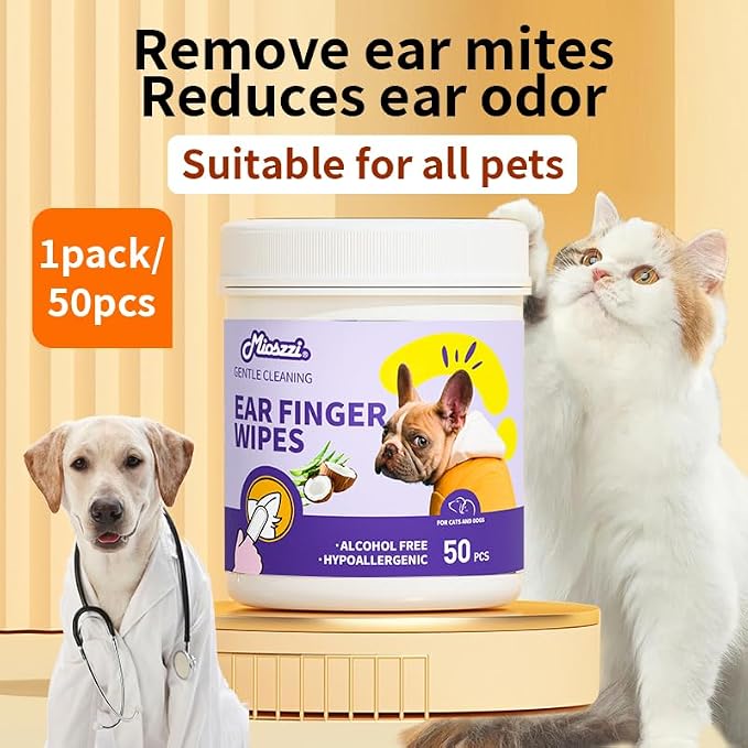MIOSSZI Dog Ear Cleaner Finger Wipes, 50 Count