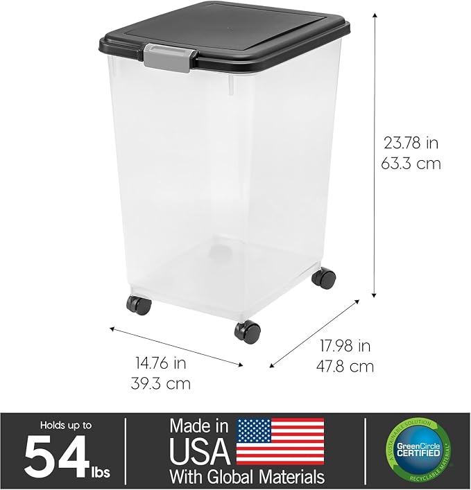 IRIS USA Dog Food Storage Container, Up to 54 lbs, Black