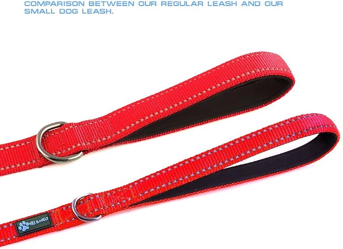 Max and Neo Small Dog Leash - Reflective Nylon, Donates to Dog Rescue (RED, 6x5/8)