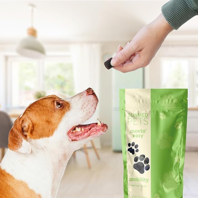 Sunmed Movin' Easy Hemp Pet Chews for Joint Health & Mobility – Omega-3, Green Lipped Mussels, 5mg Hemp Extract – Supports Flexibility & Comfort | Beef Liver & Sweet Potato, 40 Count