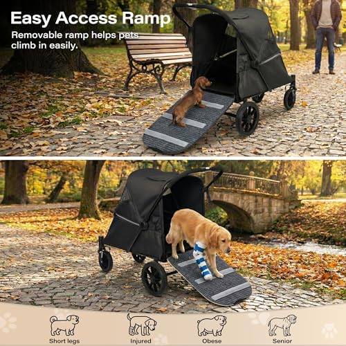 LAUSAINT HOME 4-Wheel Oversized Pet Stroller - Khaki, Access Ramp