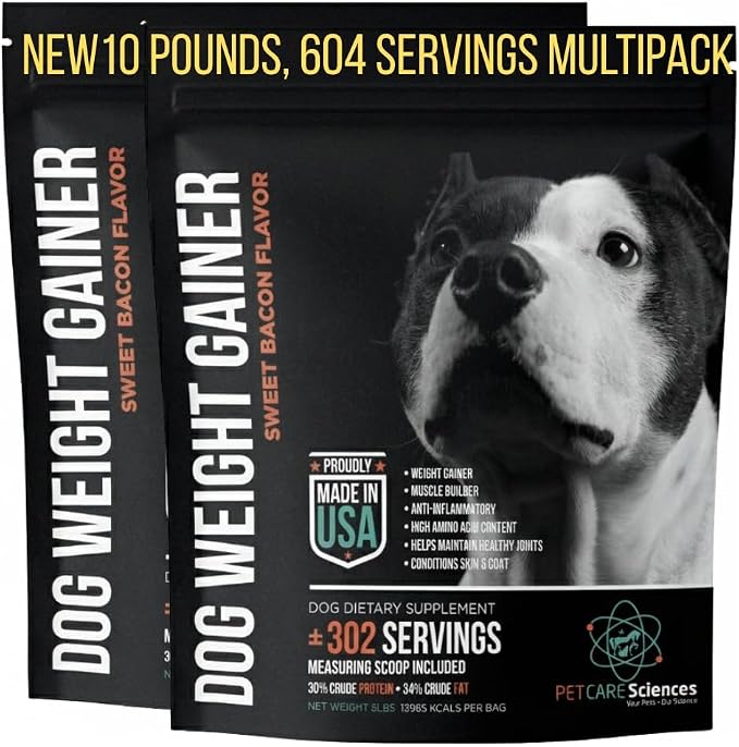 Dog Weight Gainer (604 Servings) - High Calorie Supplement for Dogs - Weight Gain Supplements for Dogs - Dog Protein Powder & Muscle Builder - Made in USA (2-Pack of 5 Pounds).