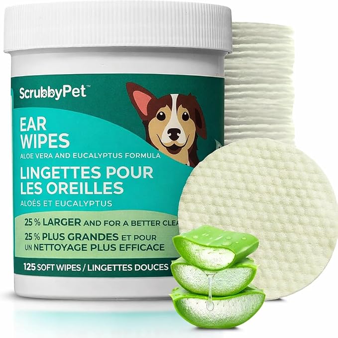 Dog Ear Wipes, Extra Thick with Aloe Vera & Eucalyptus, 125 Count