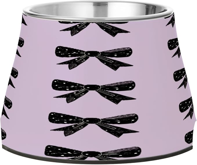 Blueangle Elevated Dog Bowls with Stainless Steel - Non-Slip 2.3 Cup High Capacity Pet Dish for Spinal Health & Black Bows Design（283）