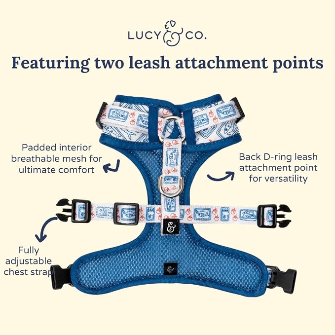 Lucy & Co. Tinned Fish No-Pull Dog Harness, Adjustable Front Clip Harness with Comfort Padding, Medium