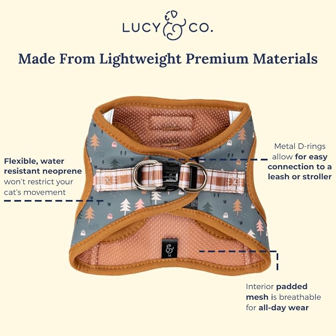 Lucy & Co. Take a Hike Step-in Cat Harness & Leash Bundle – Reflective, Breathable & Adjustable Harness for Cats, Kittens & Small Dogs, Lightweight & Secure and Dual Leash Clips – Small