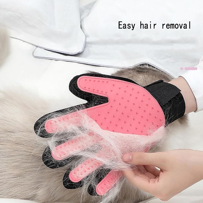Pet Grooming Gloves Cat Brushes Gloves，Gentle Brush for Cats, Dogs, and Horses,Comes with a Comb (Pink A pair)