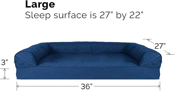 Furhaven Cooling Gel Dog Bed for Large/Medium Dogs w/ Removable Bolsters & Washable Cover, For Dogs Up to 55 lbs - Quilted Sofa - Navy (Blue), Large