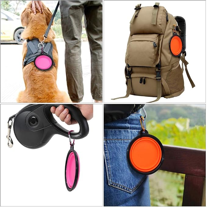 SLSON Collapsible Dog Bowls, 2 Pack, with Carabiners, Small, Orange+Pink
