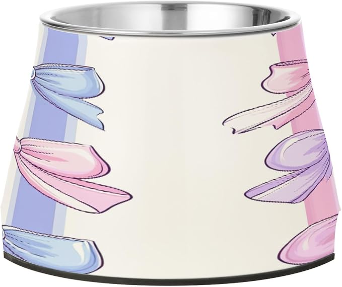 YETTASBIN Beautiful Bow Elevated Dog Bowls, Prevention of Vertebrae Disease Raised Dog & Cat Bowl Stand with Removable Stainless Steel Bowls, Non-Slip Spill-Proof Pet Food & Water Bowl Dish