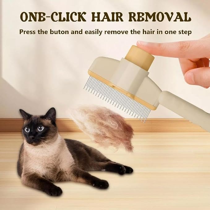 Self-Cleaning Cat Grooming Brush - Flea Comb for Cats & Dogs with Release Button, Pet Hair Removal for Shedding & Fleas, One-Click Cleaning (2025)(Yellow)
