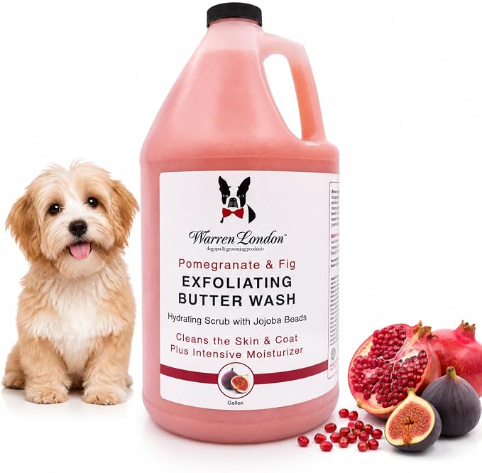 Warren London Exfoliating Butter Wash Dog Shampoo – Pomegranate & Fig, 1 Gallon Groomer Size | Cleansing, Conditioning & Exfoliating Shampoo with Jojoba Beads for Dry Skin, Odor & Shine | Made in USA