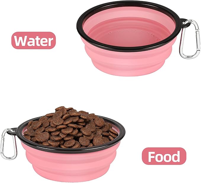Kytely Large Collapsible Dog Bowls, 2 Pack, 34oz, Pink+Grey