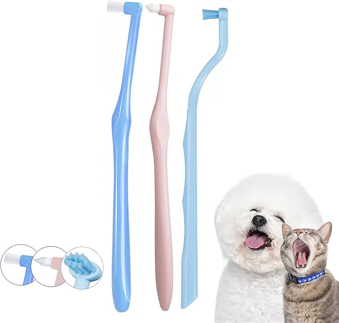Three Sided Dog Toothbrush Kit, 2 Size Dog Toothbrush for Adult Puppy with Small Soft Head, Pet Teeth Deep Clean Dense Brush, Small Tooth Cleaning