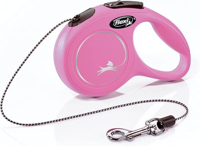 FLEXI® Classic XS Cord Retractable Dog Leash, 3-Finger Grip, 10 ft - Pink | German engineered, Pocket-Size original flexi leash, durable quality for dogs up to 18 lbs, tangle-free,reliable brake system