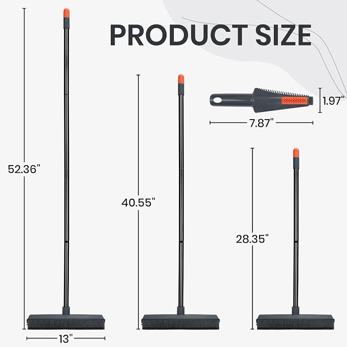 MAVRIZ Pet Hair Removal Broom on Carpet, Rubber Broom for Hardwood Floor - Fur Remover Broom with Squeegee