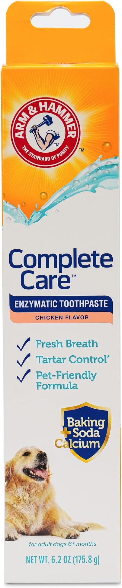 Arm & Hammer Complete Care Enzymatic Dog Toothpaste, Chicken, 6.2 Oz, 6-Pk | Fluoride-free formula with baking soda and calcium fights plaque and tartar, freshens breath, value size