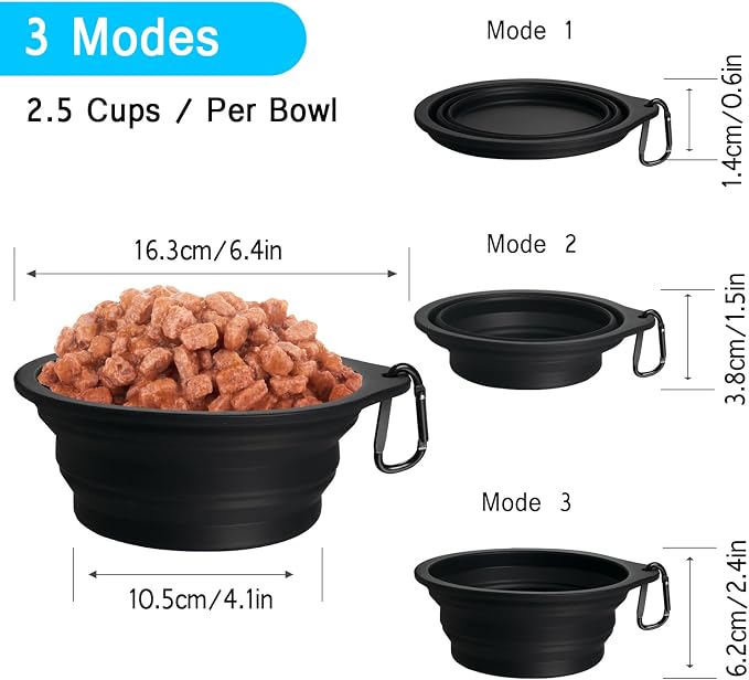 PetBonus Collapsible Dog Bowls, 2 Pack, Black, Black