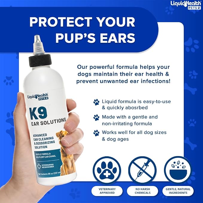 LIQUIDHEALTH Pets K9 Dog Ear Cleaner Wash Solutions, 8 oz 1 Pack