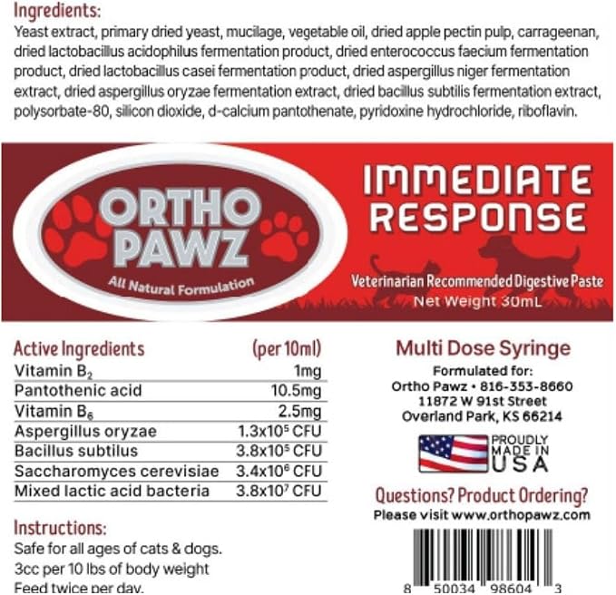 Immediate Response for Dogs & Cats, Probiotic Paste, 30ml