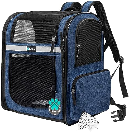PetAmi Dog Backpack Carrier for Cats, 4-Way Entry Ventilated, 18 lbs, Blue
