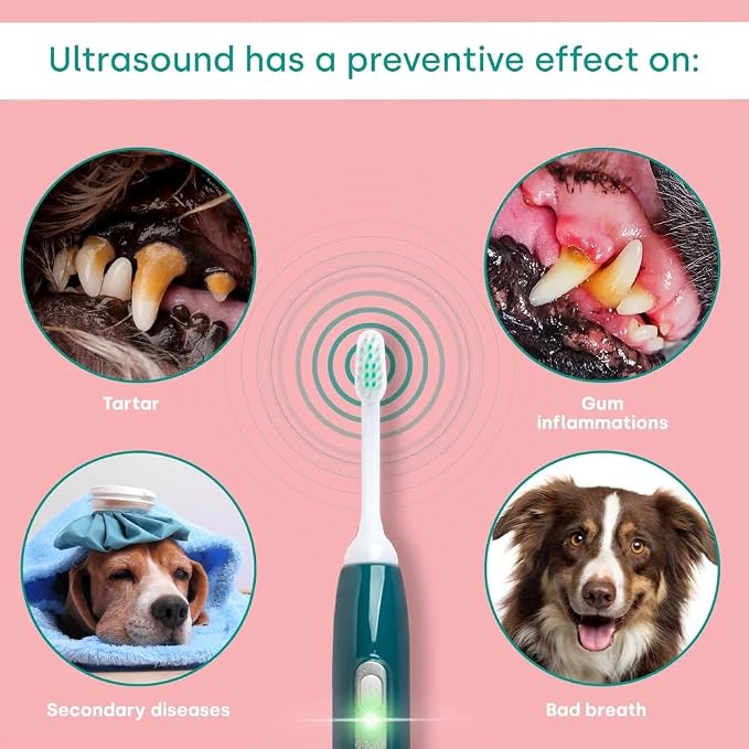 Emmi-pet PRO Oral & Skin Care Electric Toothbrush Set for Pets. Patented No Noise, No Brushing, Deep Cleaning Ultrasonic Technology - for Healthier Teeth & Gums & Fresher Breath. Made in Germany.