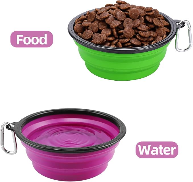 Kytely Large Collapsible Dog Bowls, 2 Pack, 34oz, Green+Purple